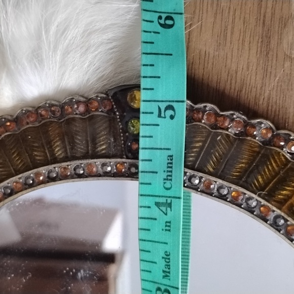 . Vintage Hand Held Mirror - Orange Brown Enameled w Rhinestones Vanity Mirror - Picture 6 of 9